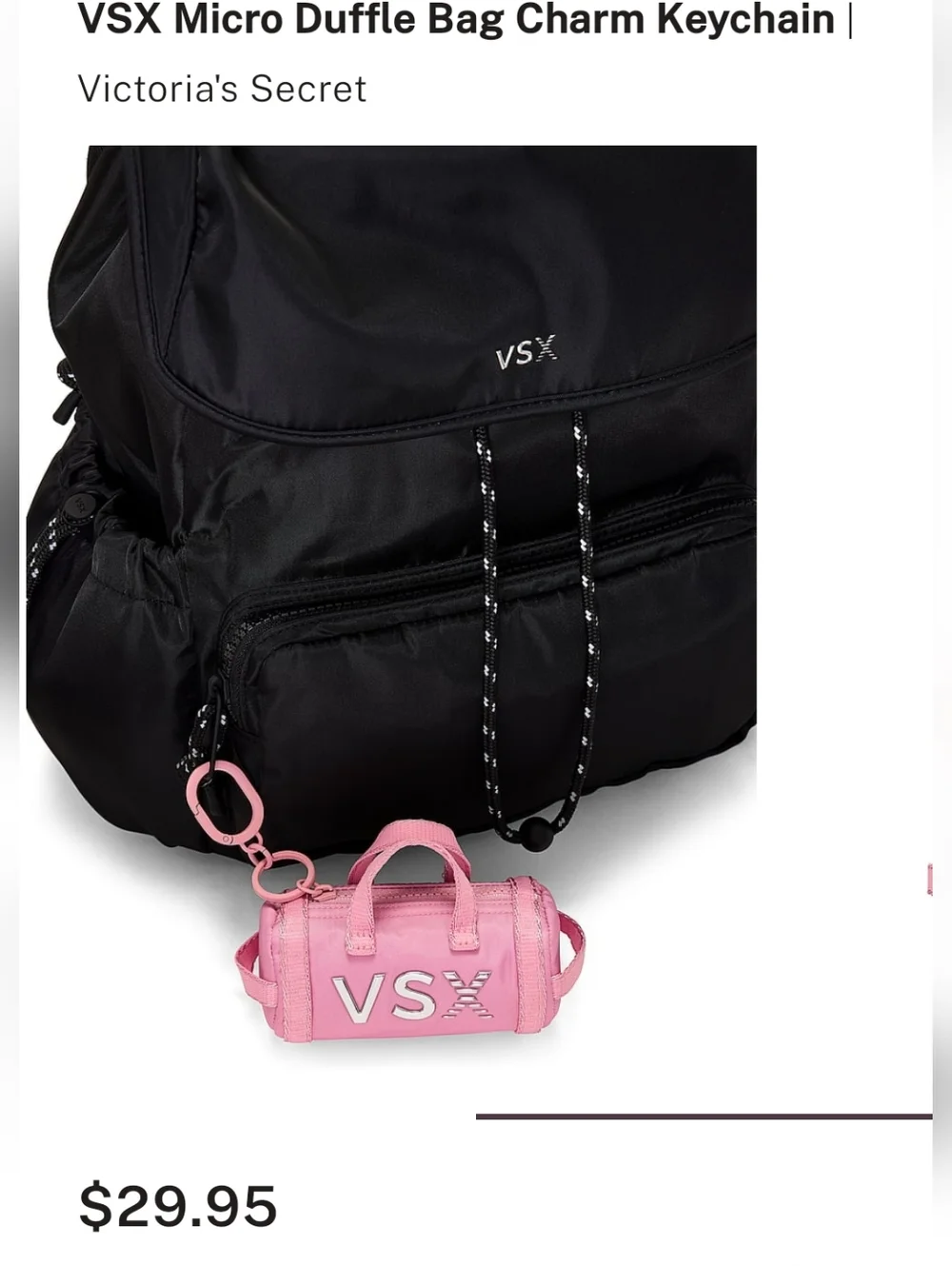 Victoria's Secret VSX Micro Duffle Bag Charm Keychain Pink NEW SOLD OUT Msrp $30 - Picture 2 of 7